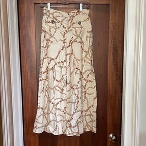 Wide-Leg Cropped Chain Print Cream Pants
